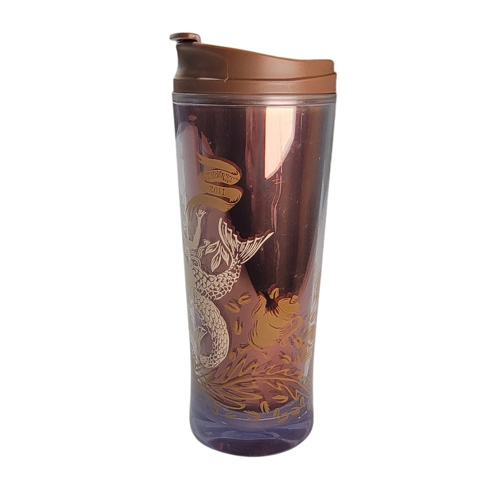 Starbucks 2011 Insulated Mermaid Tumbler 16 Fl Oz Metallic Brown With Lid - Picture 2 of 8